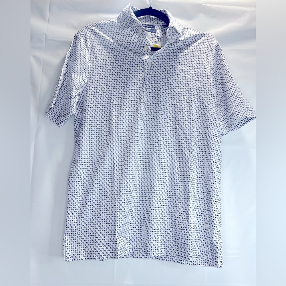 Cremieux SZ Small Blue White Floral Polo Short Sleeve Casual NWOT Supima Cotton